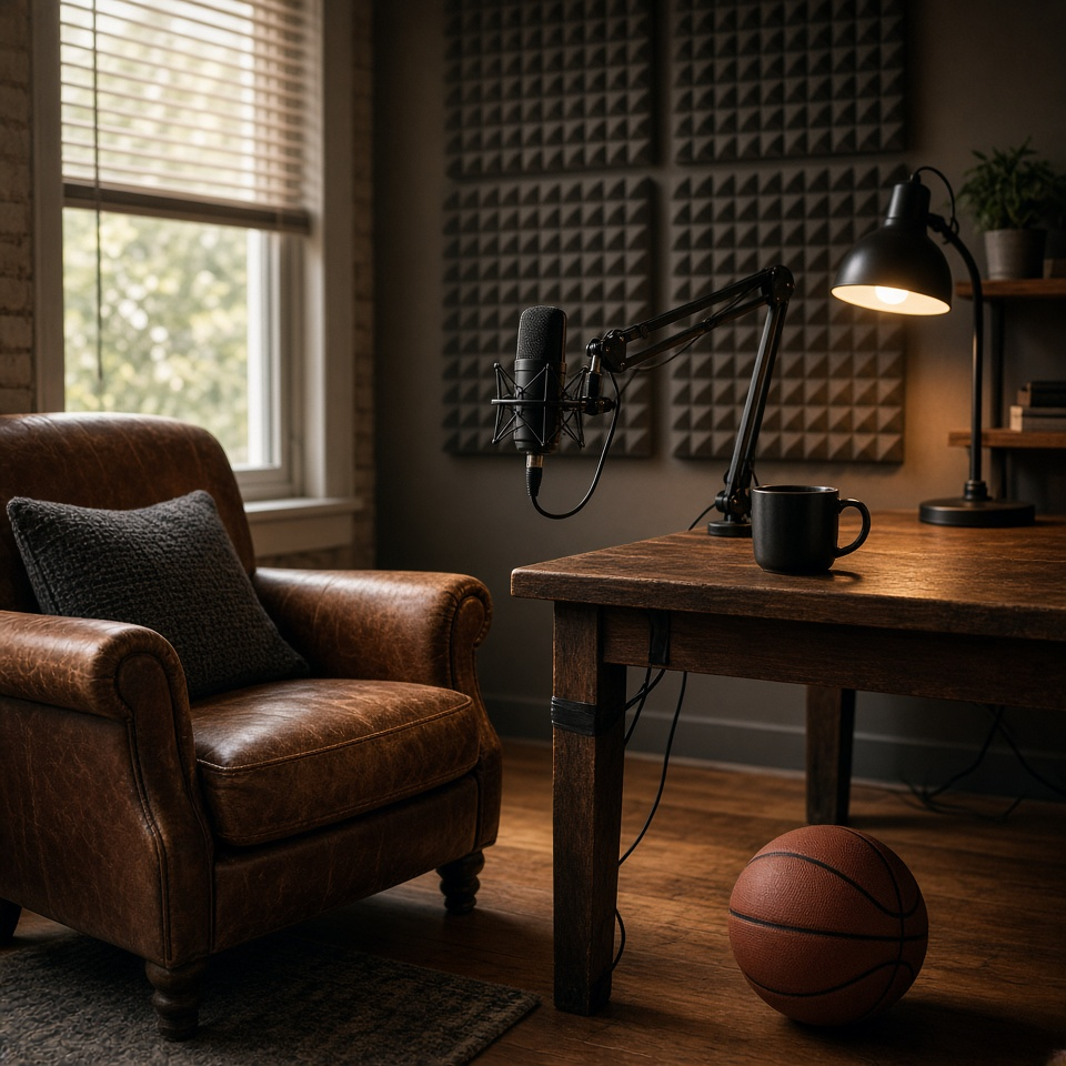 Official podcast studio scene reference from xAI Imagine