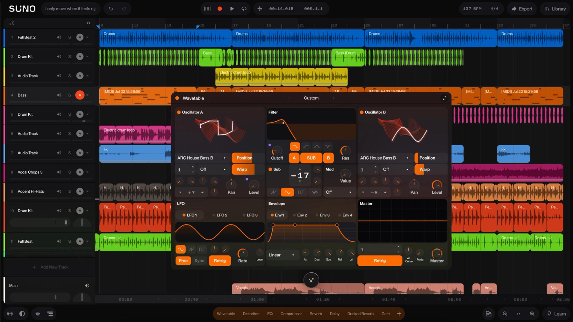 The main Studio 2.0 workspace window with its timeline and MIDI tracks