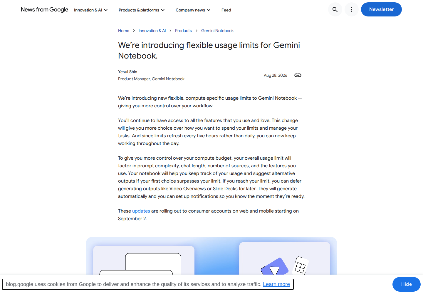 Screenshot of the official announcement page on Google's blog