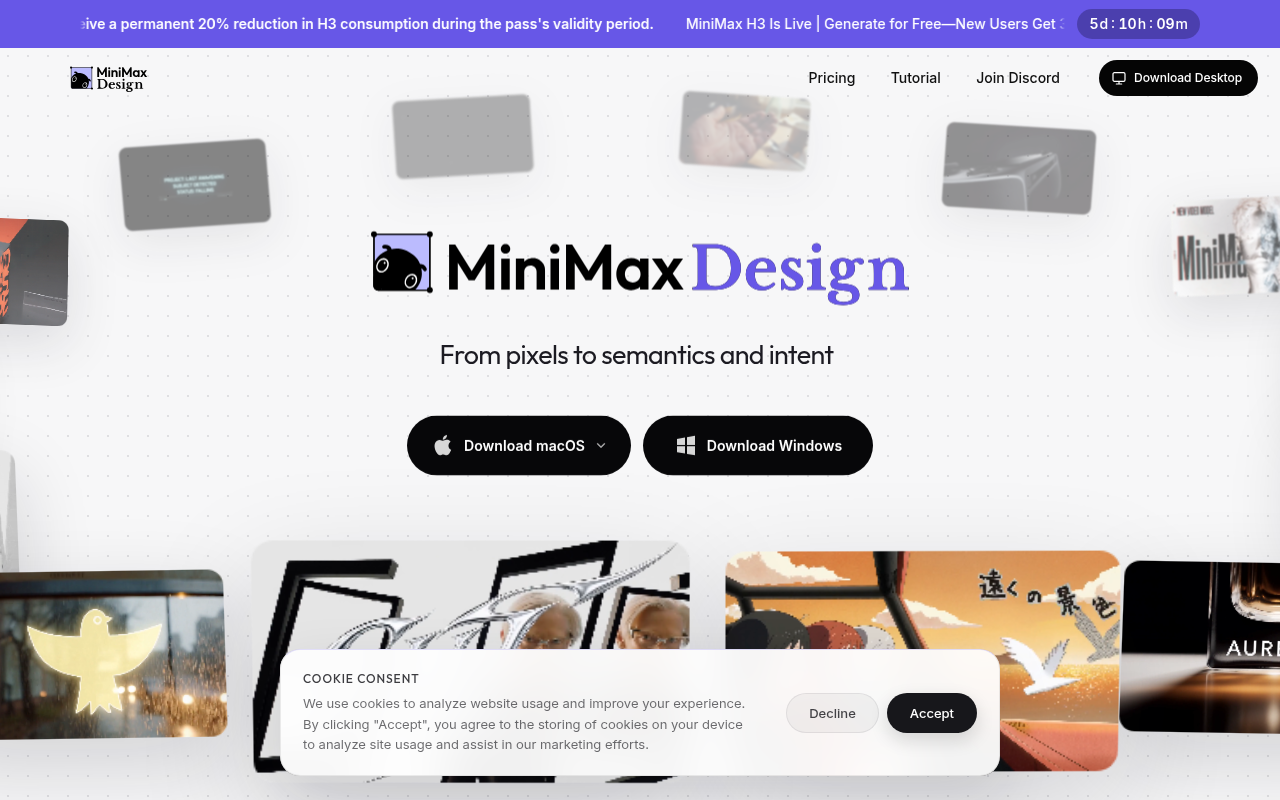 The workflow section of the official MiniMax Design site