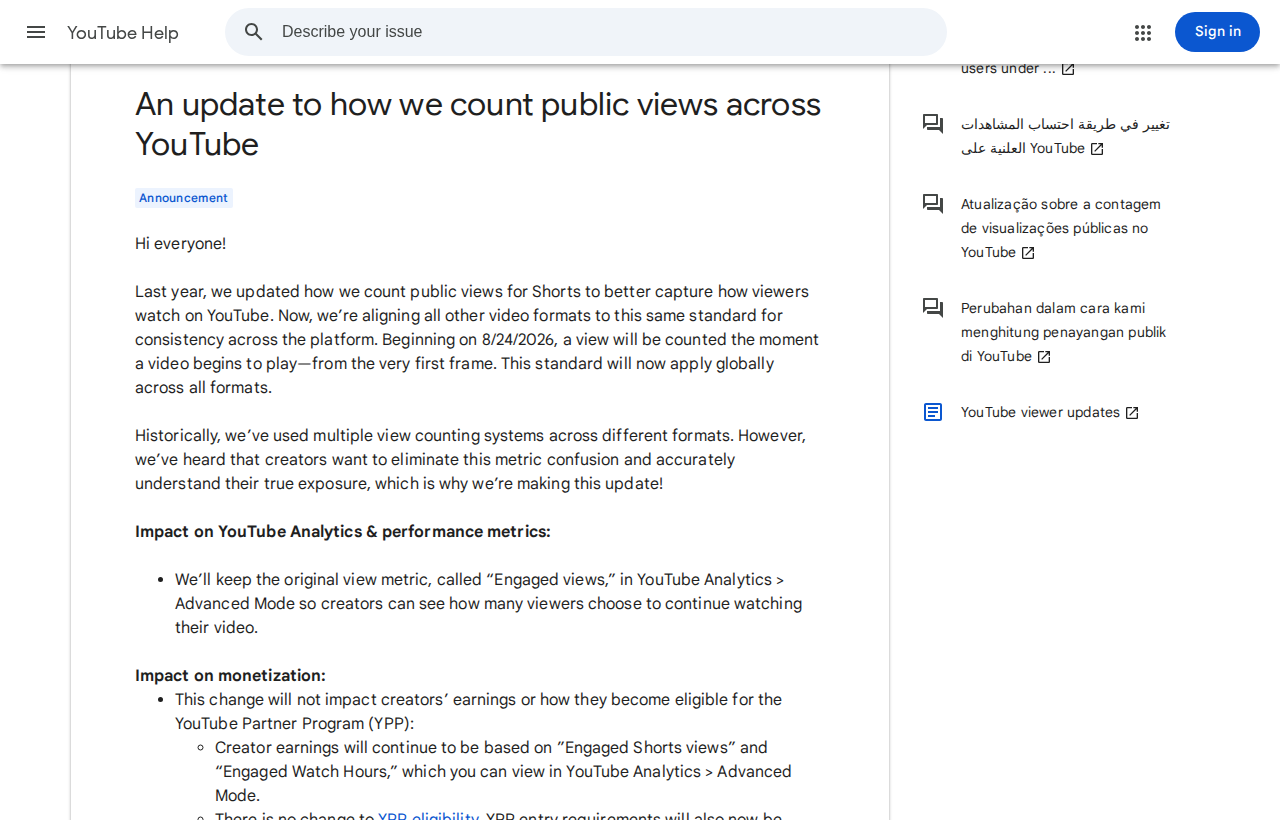 Official TeamYouTube community post announcing the public view counting update