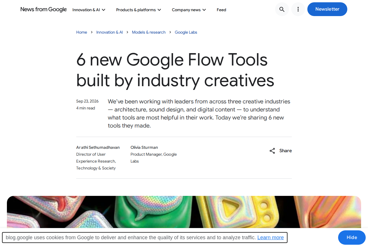 Official Google blog announcement of the six new Google Flow tools built by industry creatives