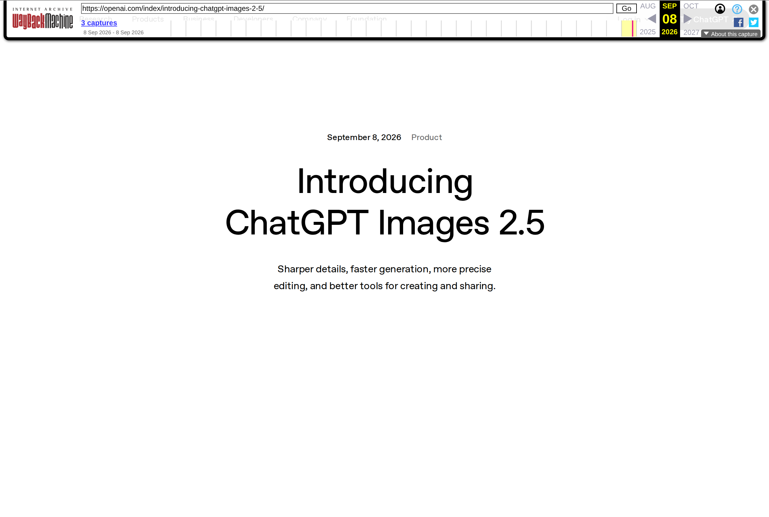 The official ChatGPT Images 2.5 announcement page as archived at launch
