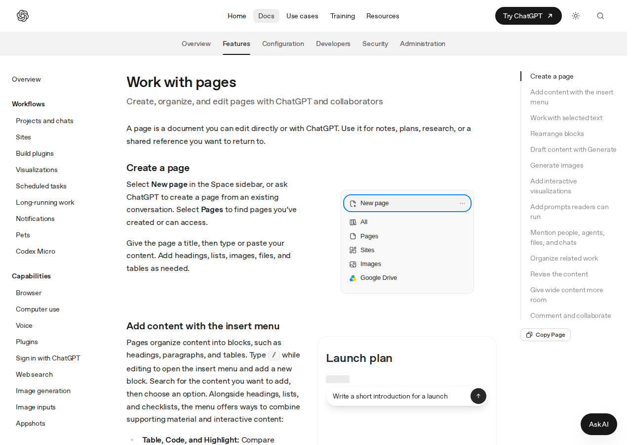 Official Pages documentation