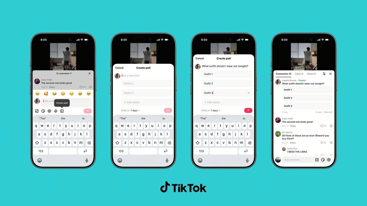 Official TikTok image demonstrating Comment Polls with voting options inside the comment section