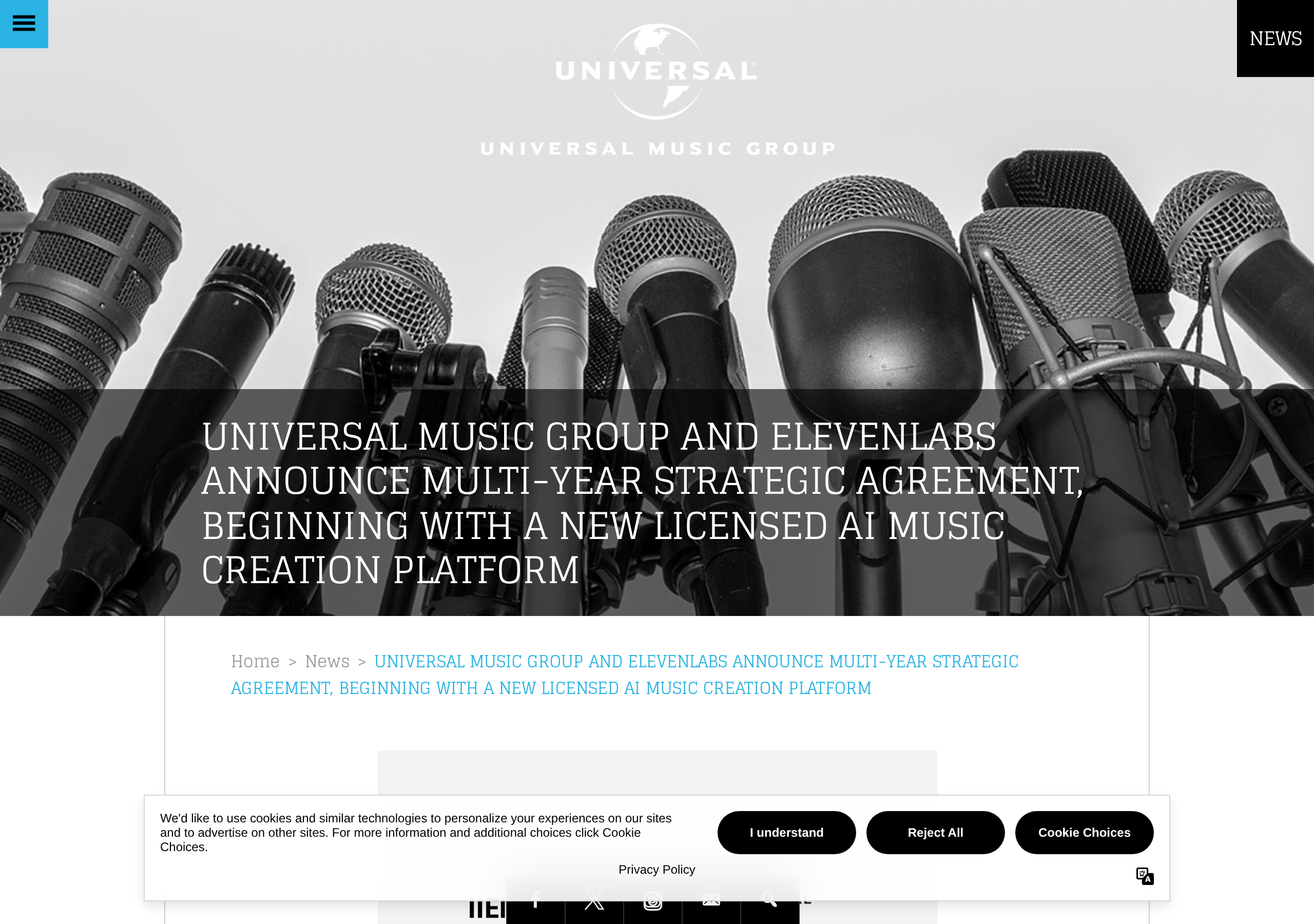 Universal Music Group's official press release page announcing the ElevenLabs partnership