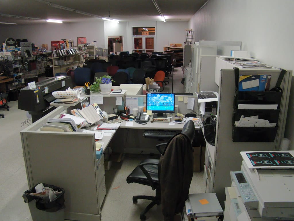 Office tools neatly arranged on a worktable