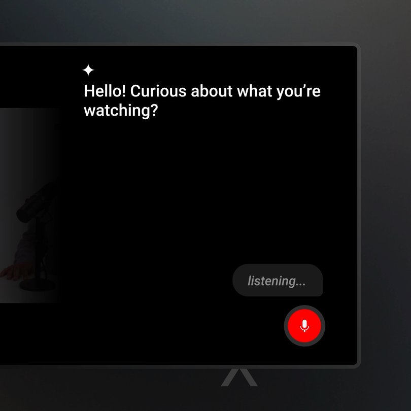 Official screenshot from the YouTube Blog showing the conversational tool interface on TV