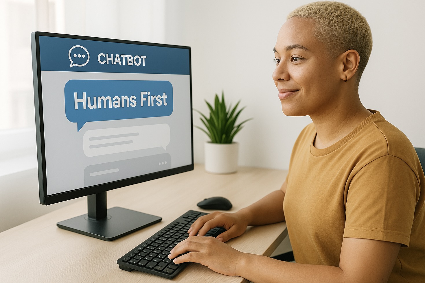 A person working with an AI chatbot on a laptop