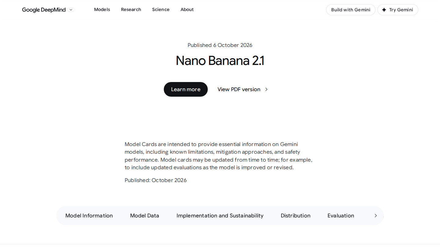 Official Nano Banana 2.1 model card page on Google DeepMind