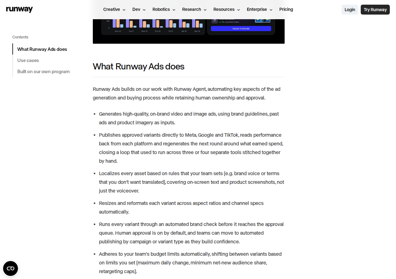 تفاصيل صفحة إعلان Runway Ads الرسمية