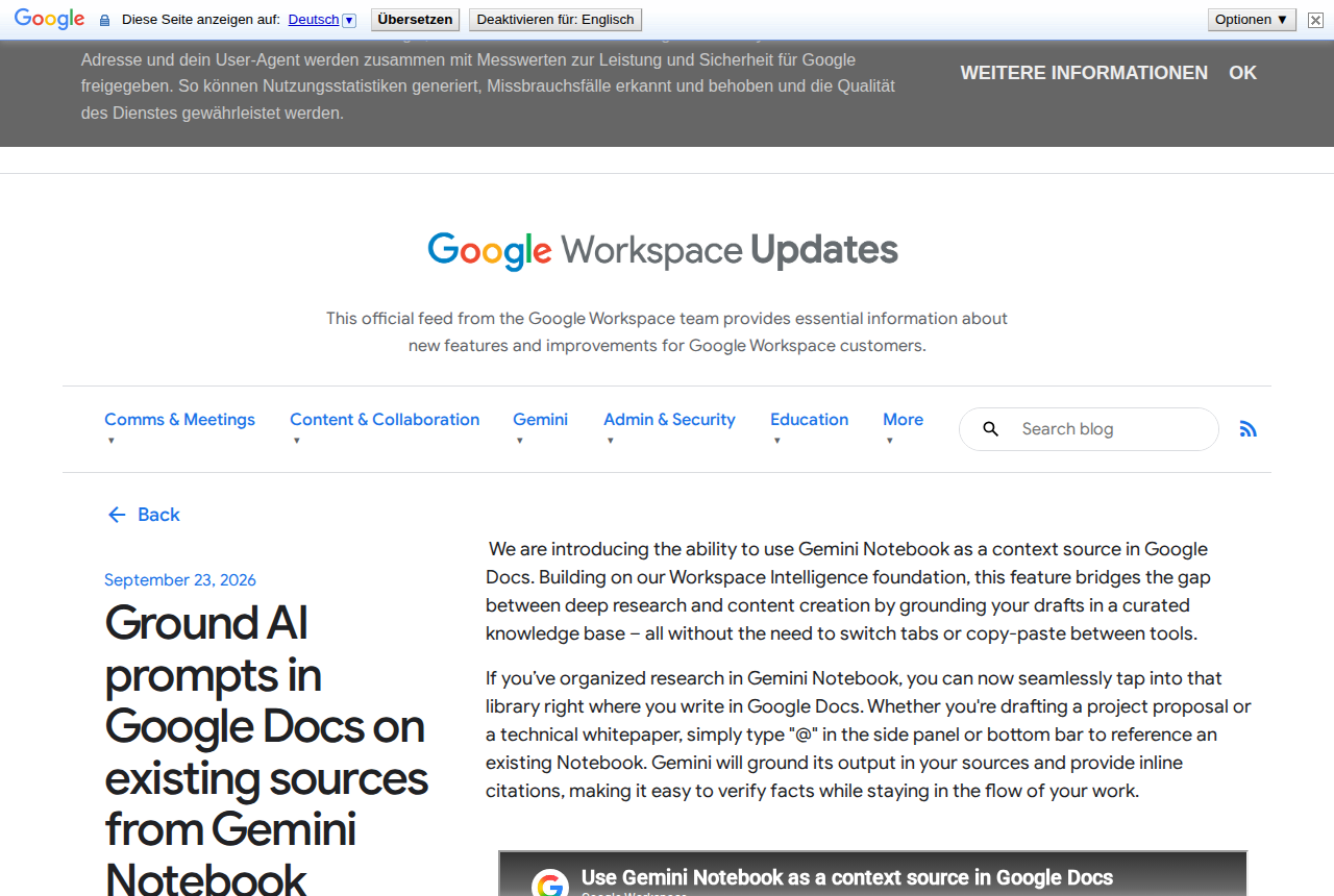 Google Docs Can Now Draft From Your Gemini Notebook — With Inline Citations